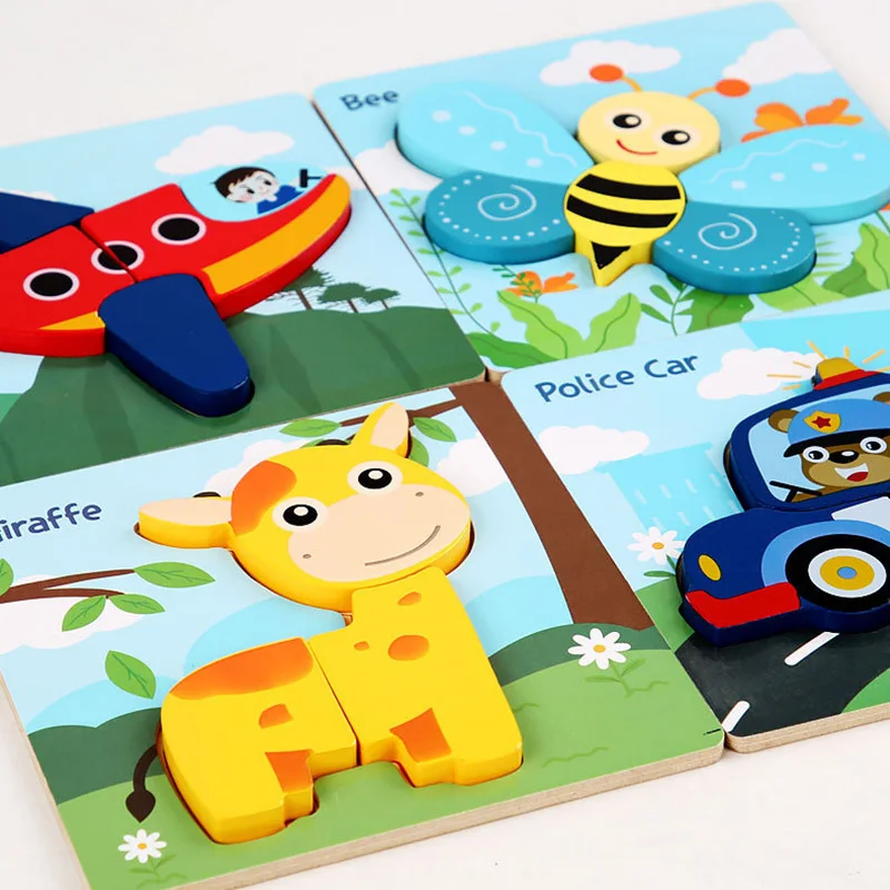 

High Quality 3D Wooden Puzzles Educational Cartoon Animals Early Learning Cognition Intelligence Puzzle Game For Children Toys
