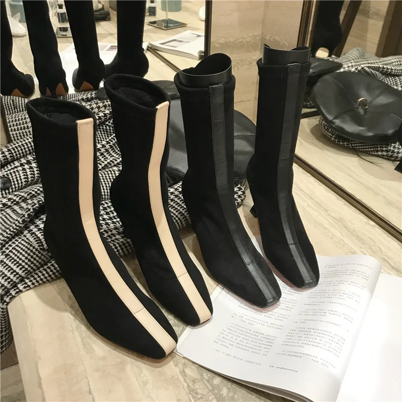2020 сезон зима весна модные женские сапоги из флока Дизайнерские ботильоны на