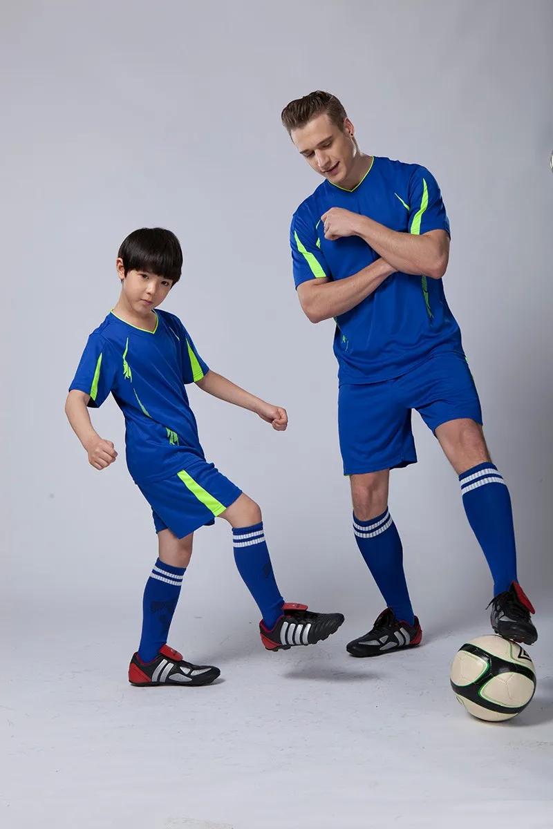 Kids Football Uniforms Kits Sports Soccer Jerseys+Pants Suit Short Sleeve Blank Training Suit Set for Children Boys - Цвет: Blue