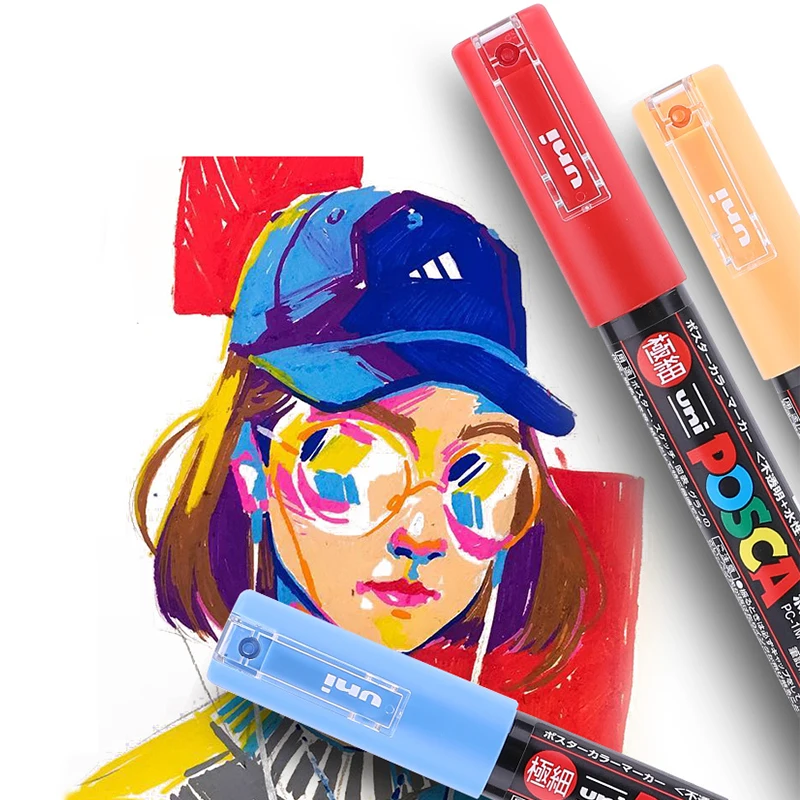 UNI POSCA PC 1M 12 цветов Костюм рекламная ручка граффити Выделите пропилена с круглой