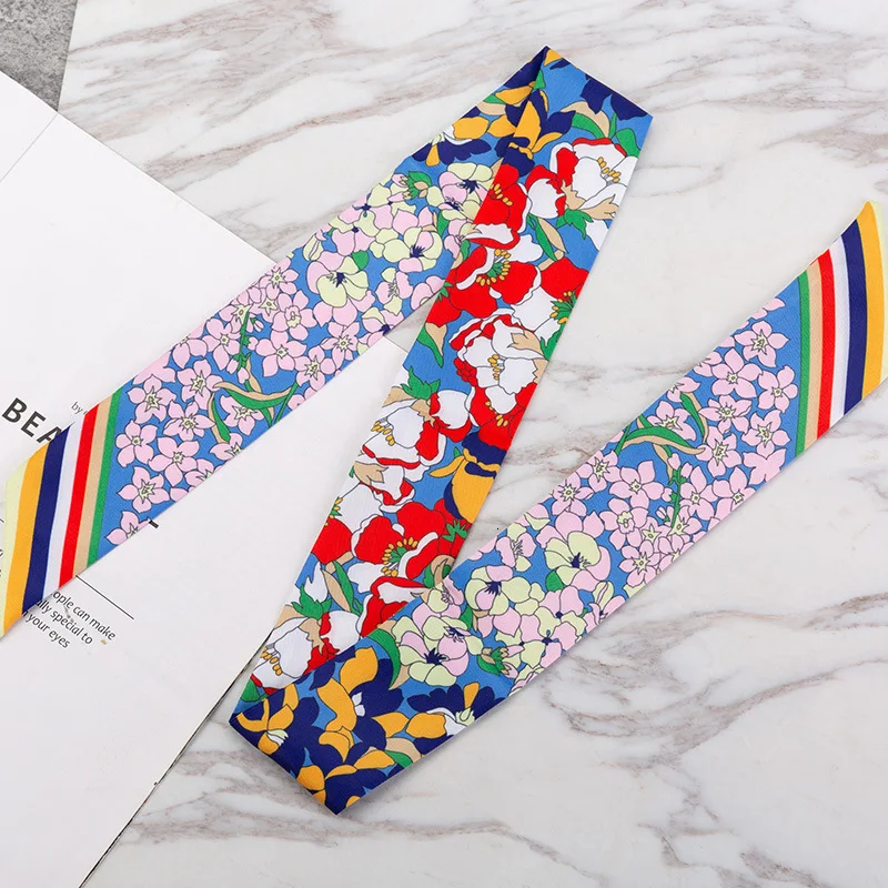 

2020 Design Plaid Bohemian Luxury Brand Silk Scarf Women Hair Fashion Neckerchief Skinny Scarves Ladies Bag Ribbons Womens Tie