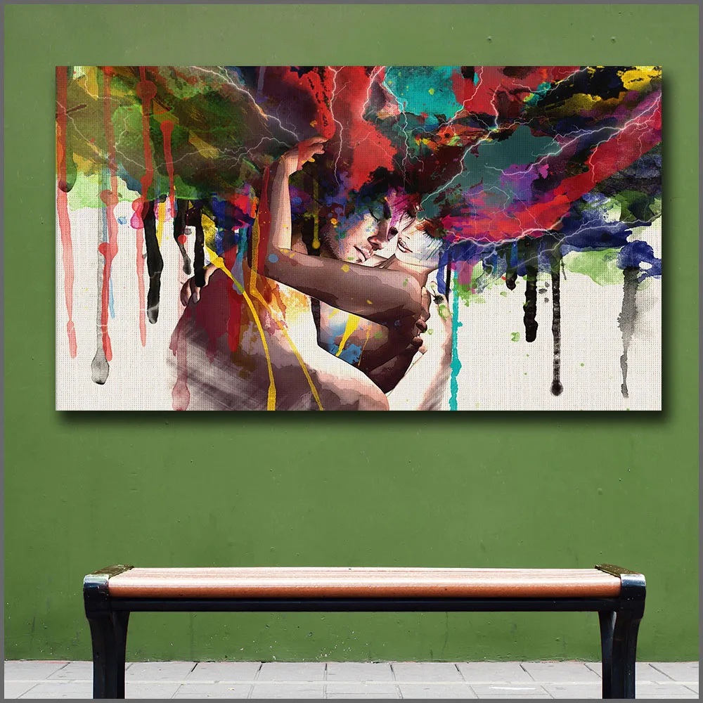 

Wlong Love Kiss Oil Painting Canvas Art Paintings For Living Room Wall No Frame Decorative Pictures Abstract Art Painting