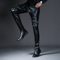 new winter spring mens skinny leather pants fashion faux leather trousers for male trouser stage club wear biker pants