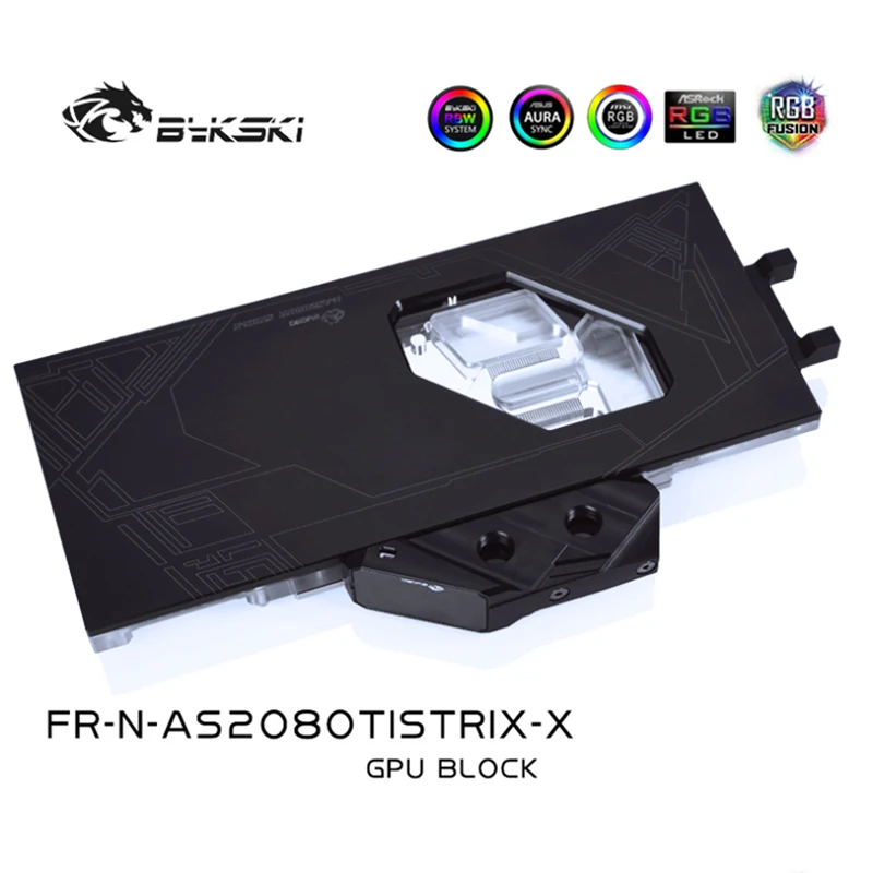 Водный блок Bykski для ASUS ROG STRIX-RTX2080TI-O11G-GAMING/Полностью покрывающий медный блок/светильник/совместимая оригинальная задняя панель Водный блок Bykski для ASUS ROG STRIX-RTX2080TI-O11G-GAMING/Полностью покрывающий медный блок/светильник/совместимая оригинальная задняя панель