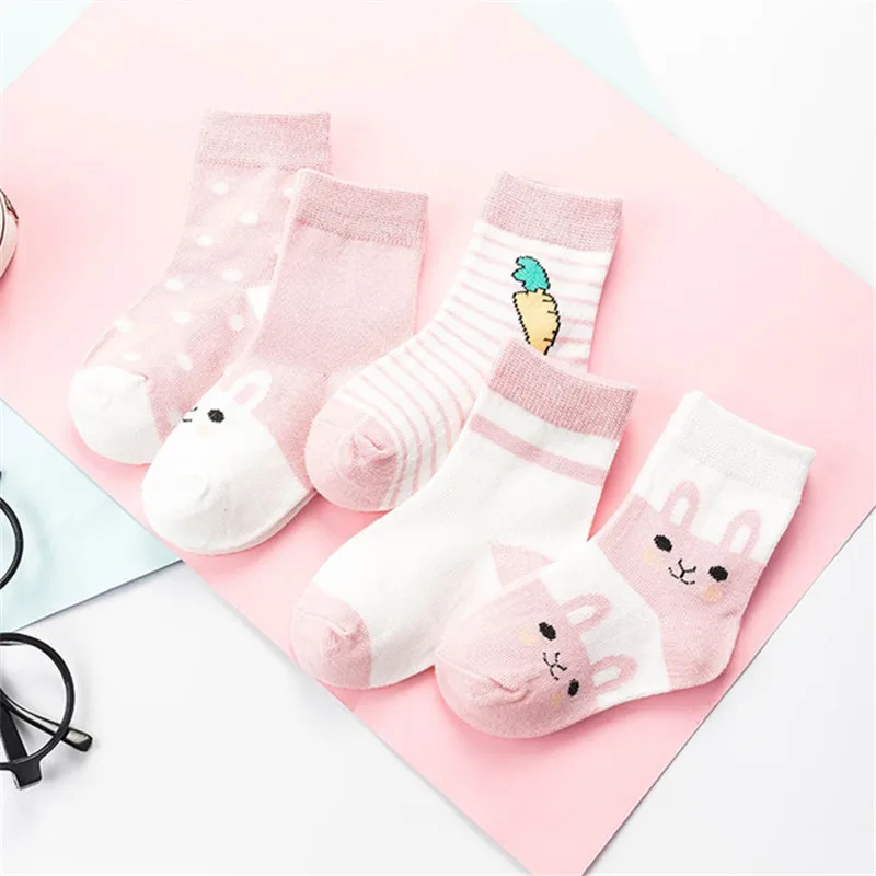 Calcetines de algod&oacute;n con dibujos animados para ni&ntilde;o y ni&ntilde;a, medias deportivas c&aacute;lidas a rayas con puntos, regalo para oto&ntilde;o e invierno, 5 par/lote, CN-4