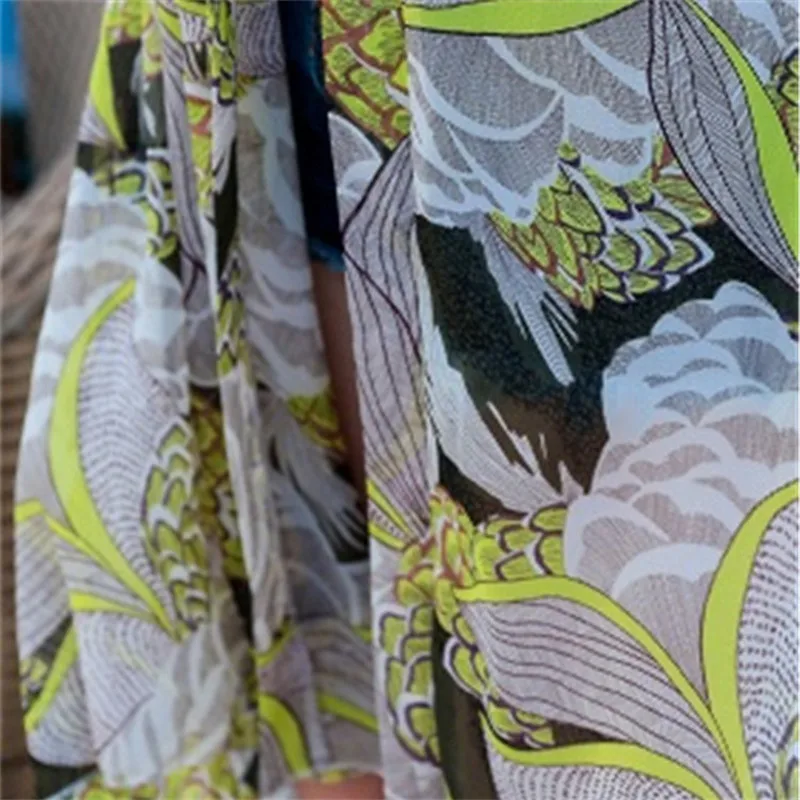 Summer 2022 Casual 3/4 Sleeve Floral Print Cardigan Chiffon Thin Sunscreen Coat Women Mid-length Beach Sun Protection Shirts | Женская