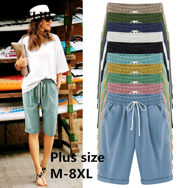 

Summer Large Size Shorts Women Candy Color Elastic Comfortable Cotton Womens Short Female shorts Plus size M-7xL 8XL 8 Color