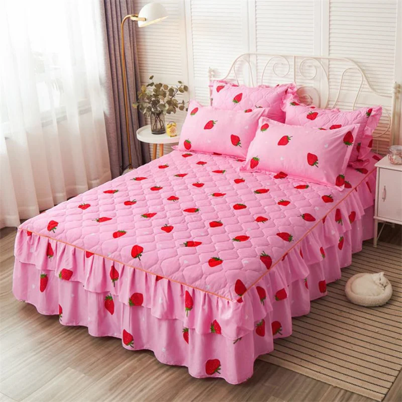 

Top Autumn Winter Bedspread Girly Heart Bed Skirt King/queen Bed Sheet Romantic Textile Bedding Set with 2pcs Pillowcases J8019