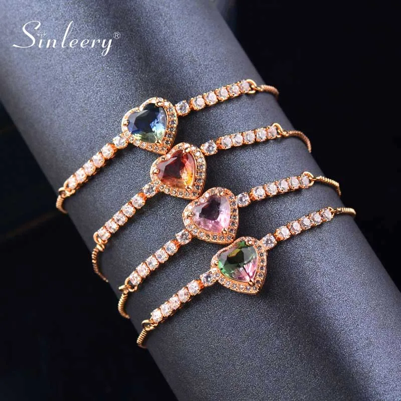 Женский браслет SINLEERY многоцветный Браслет с подвеской в форме сердца из желтого