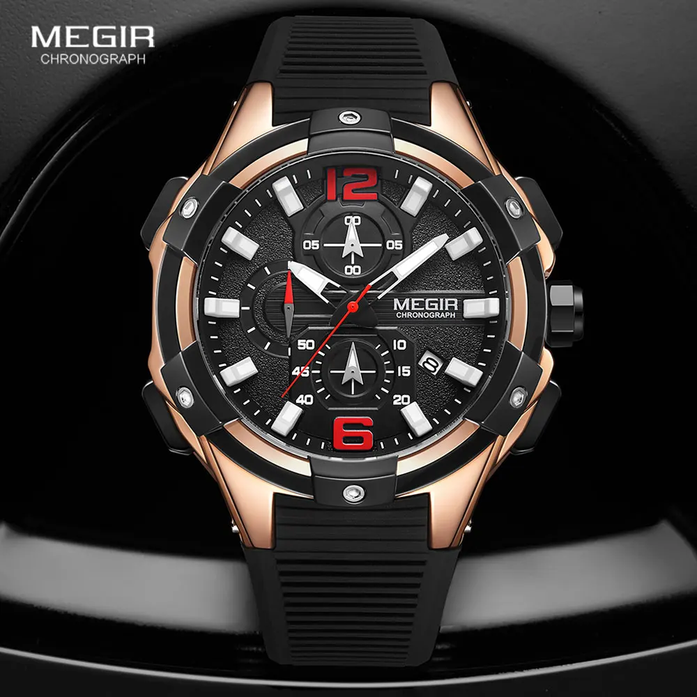 

MEGIR Fashion Sport Watches for Men 2020 Luxury Top Brand Chronograph Quartz Watch Silicone Strap Wristwatch ас мђжские reloj