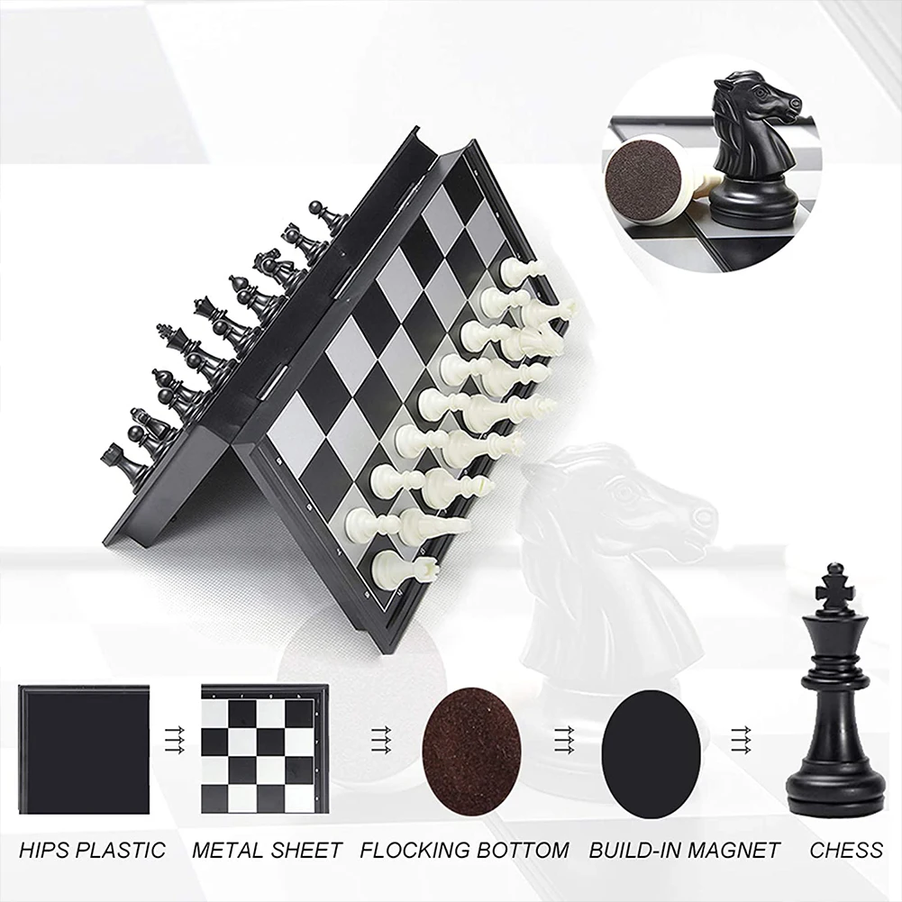

Magnetic Chess Backgammon Checkers Set Foldable Board Game 3-In-1 Road International Chess Folding Chess Portable Board Game