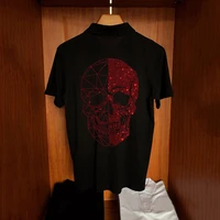 new european design polo summer casual tops t shirt mens 100 cotton breathable high quality hot drill skull style
