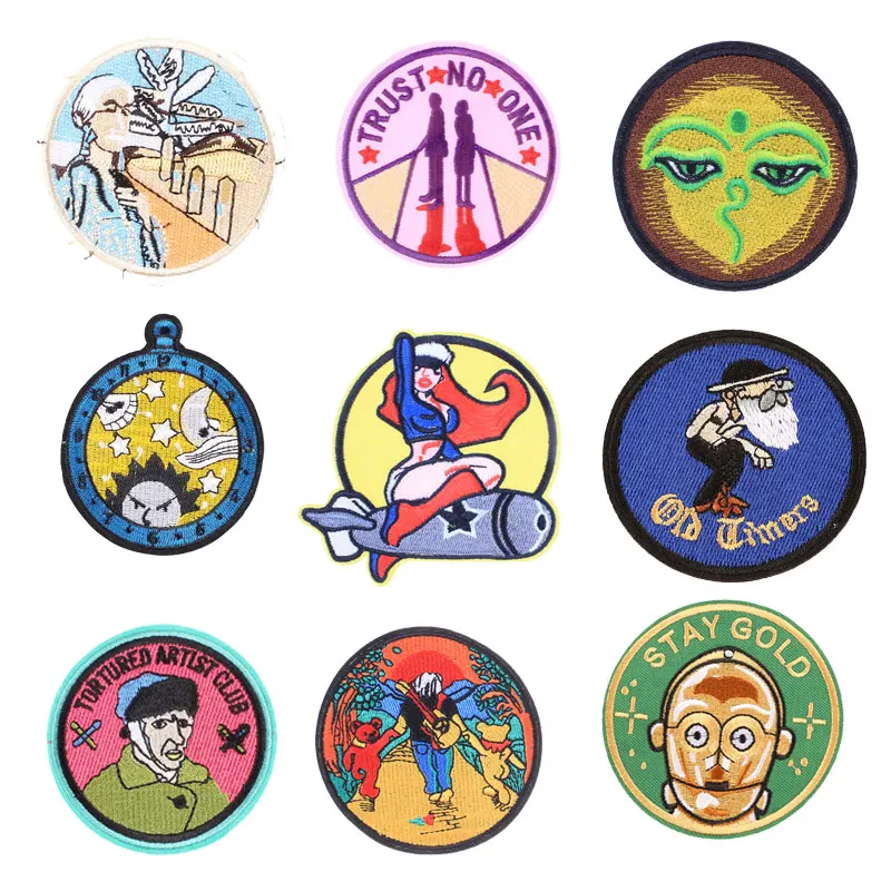 Круглые вышитые нашивки с персонажами термотрансферные Аппликации для одежды