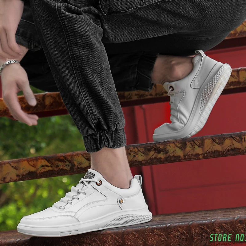 

Men's Casual Shoes Sneakers For Men Flats Trainers Walking Shoes British Style Shoe Lace Up PU Leather Men Shoes White !