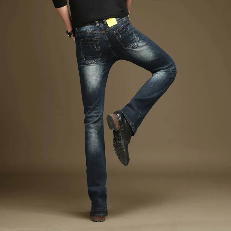 2020 High Quality New Casual Boot cut Men's Ripped Jeans Slim Flare Pants Blue Black Trousers