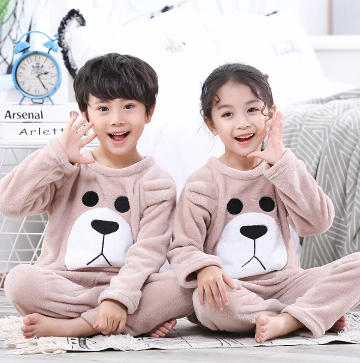 Детские зимние пижамные комплекты теплая детская одежда для сна с рисунком