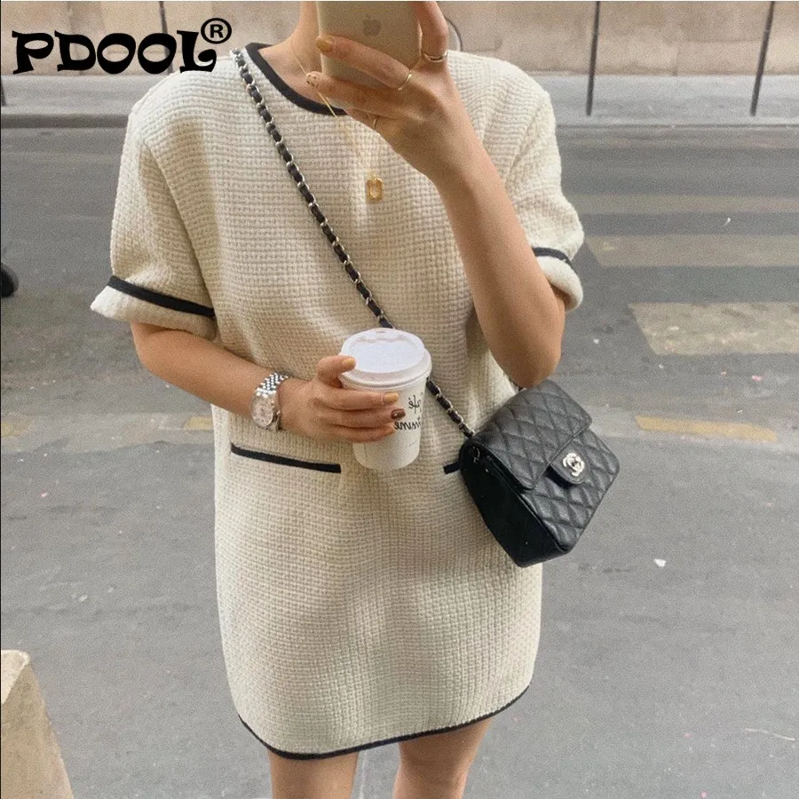 

Spring Autumn Casual Style Female Short O-Neck Half Sleeve Straight Thick Dress for Women Dresses for Women Party