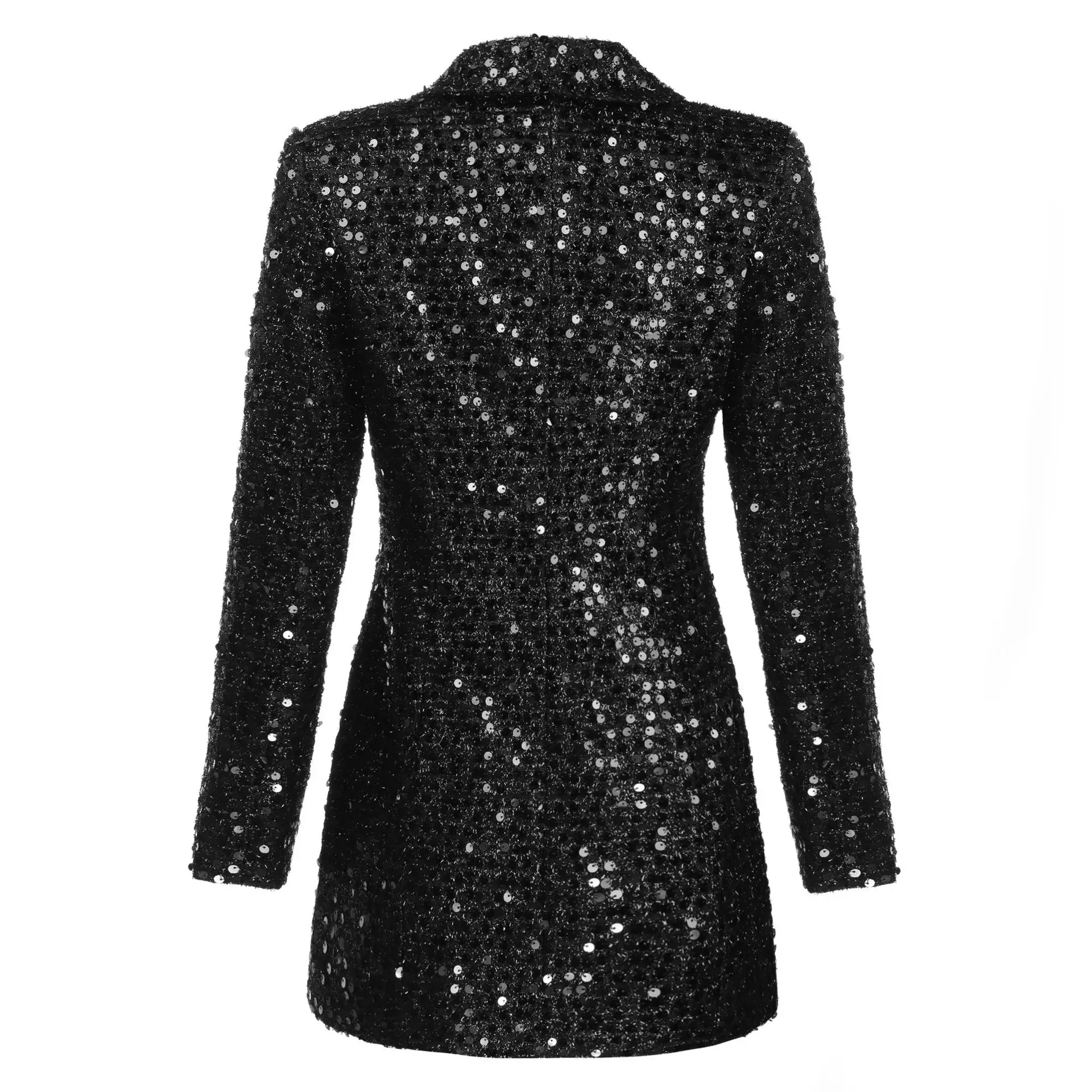 

Newest Fashion Tide 2020 Women's Vintage Double Breasted Shawl Collar Bling Sequined Blazers and Jackets Female Party Outerwear