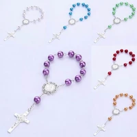 jesus christ cross pendant rosary bead bracelets alloy long chain mens women virgin mary christian fashion jewelry gift