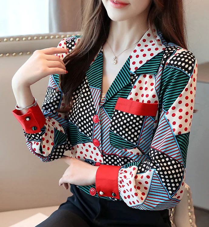 Dingaozlz blusa feminina Женские повседневные топы модная блузка с принтом корейская модная женская одежда шифоновая рубашка - Цвет: green