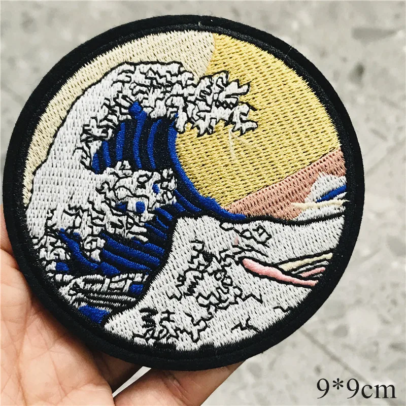 Нашивка с вышивкой японская картина Большая волна в канагаве восход горы 1 шт. |