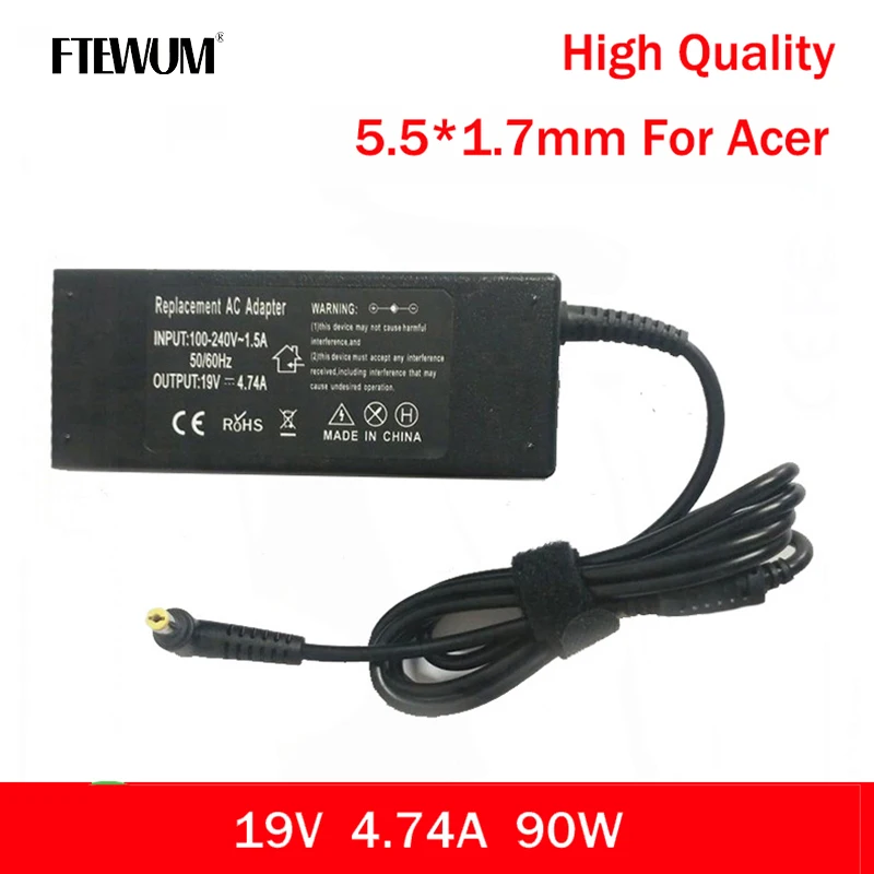 

FTEWUM 19V 4.74A 90W 5.5*1.7mm Power Adapter AC Laptop Charger For Acer Aspire 5750G 5755G 5742G 5920G 7110 9300 E1-531 E1-571G
