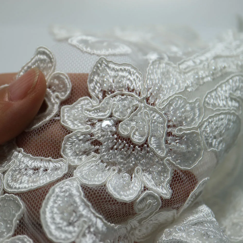 1 шт. 60*32 м бисерная Кружевная аппликация для свадебного платья большой цветочный