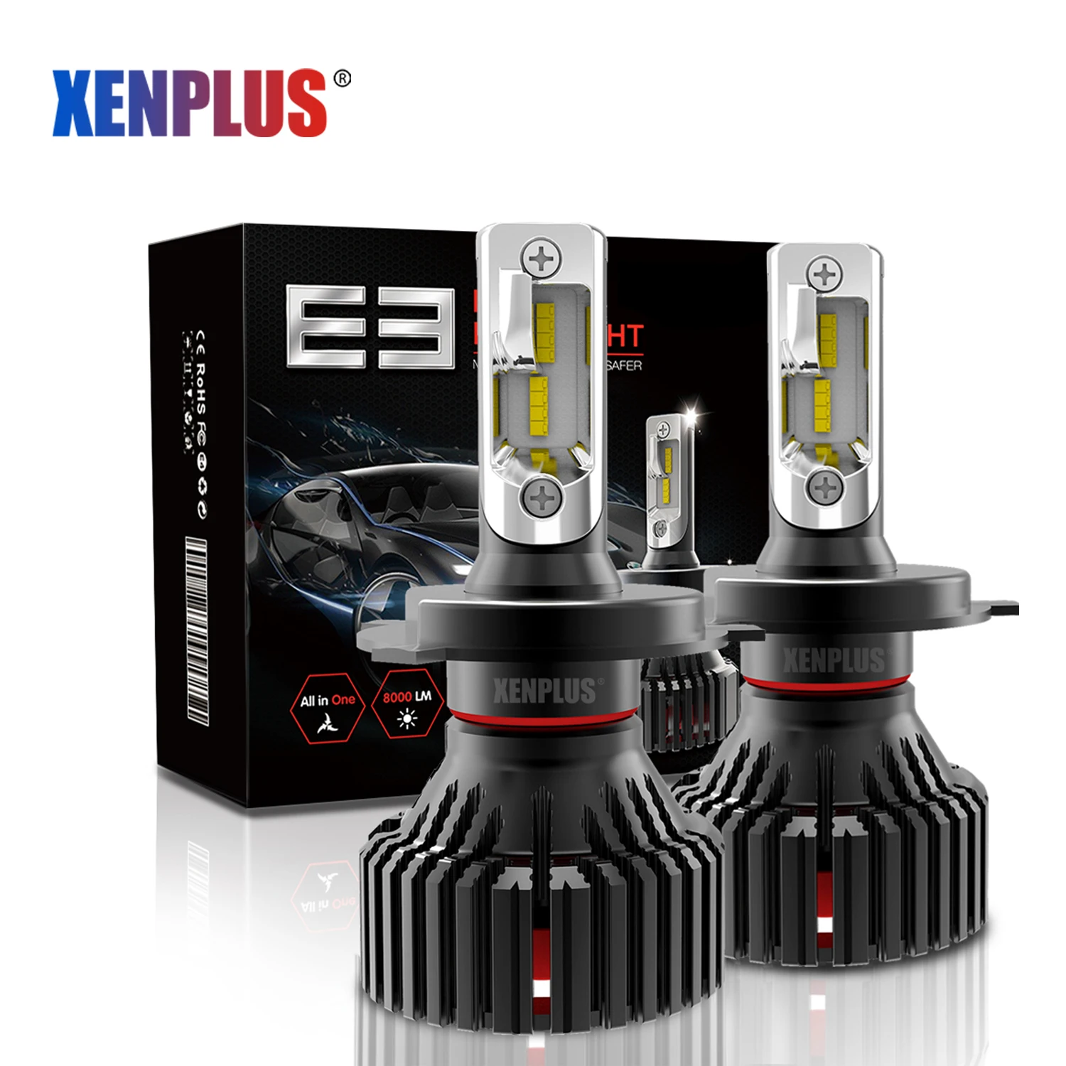 Xenplus безошибочная E3 Светодиодная лампа для фар H7 H1 H3 H4 H119005 9006 H13 32 шт. ZES чипы 12 В 8000