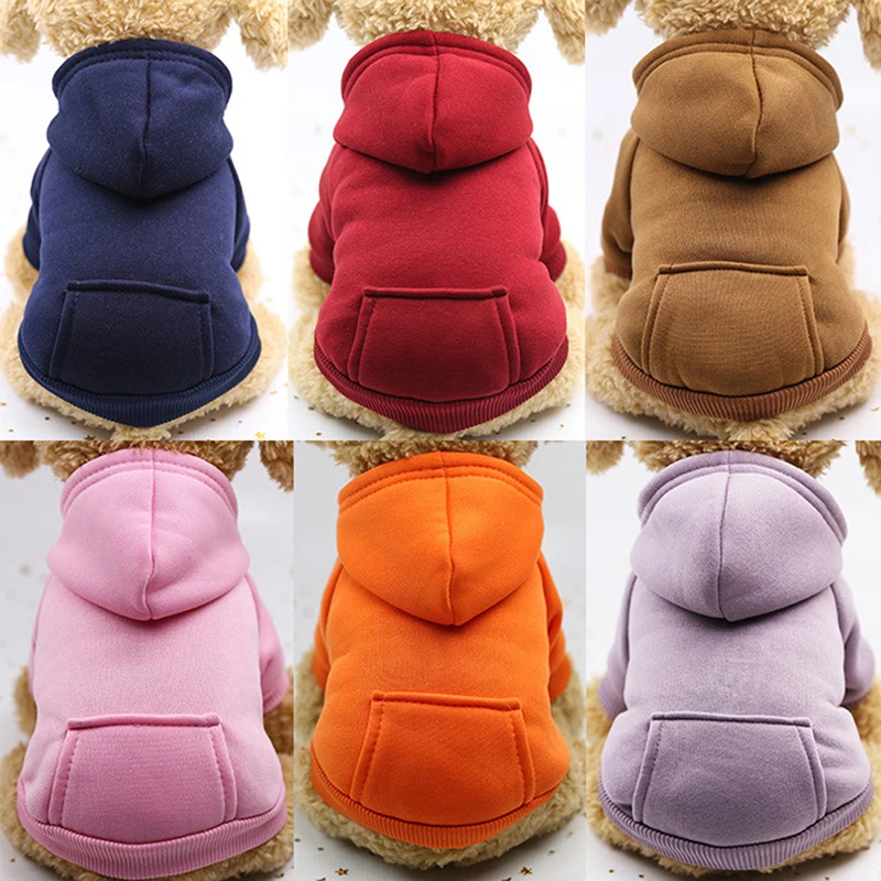Winter Dog Hoodie Sweaters with Pockets Warm Clothes Solid Color Pet Dog Fleece Sweater Small Dogs Chihuahua Coat Puppy Costume