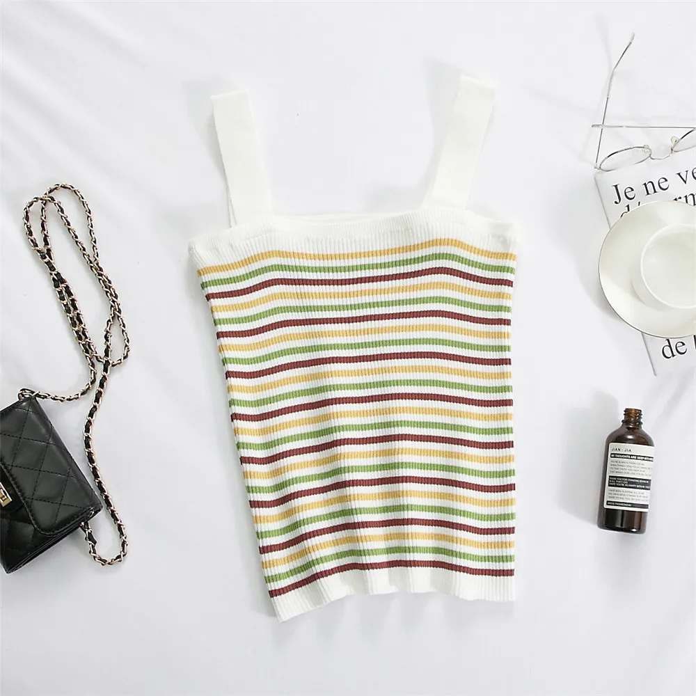 Кроп топ женский трикотажный в полоску с V образным вырезом|Топы| |