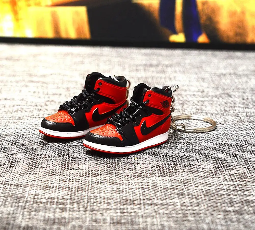 a pair w metal ring Дропшиппинг aj1 Chicago «не для перепродажи Красный» брелок в виде кроссовка Air Jordan 1 3D мини-кроссовки, запатентованный спортивный обувной брелок с кроссовком - Цвет: a pair w metal ring