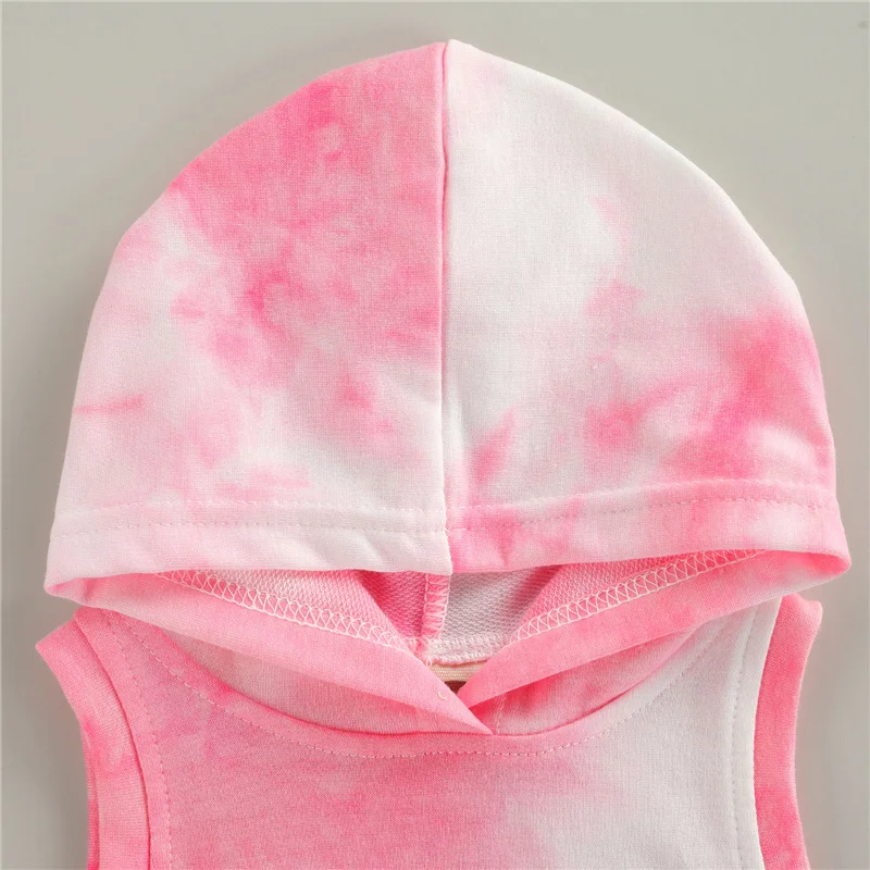 

Baby summer Fashion Outfit Set 2-pieces Newborn Casual Sleeveless Hooded Tie-dye Tops+Shorts Set for Kids