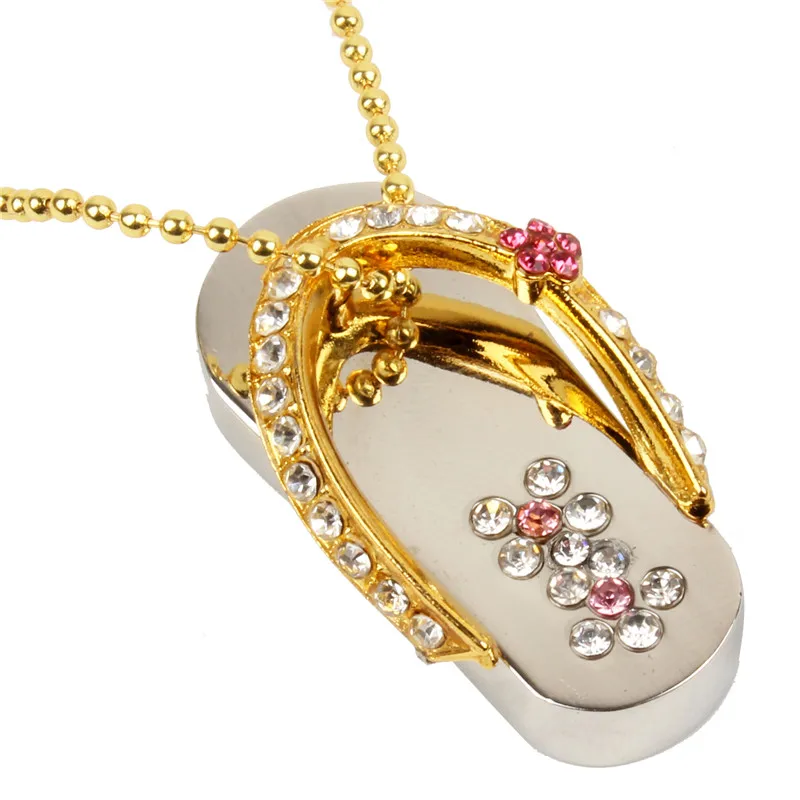 JASTER Модный USB флеш-накопитель, металлический, 4 ГБ, 8 ГБ, 16 ГБ, 32 ГБ, 64 ГБ, украшенный кристаллами, тапочки, карта памяти, u-диск, флеш-накопитель, подарок - Цвет: Gold