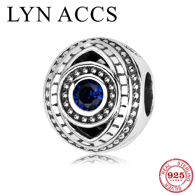 Подлинный 925 пробы Серебряный сглаза голубой глаз прозрачный CZ круглый бисер для