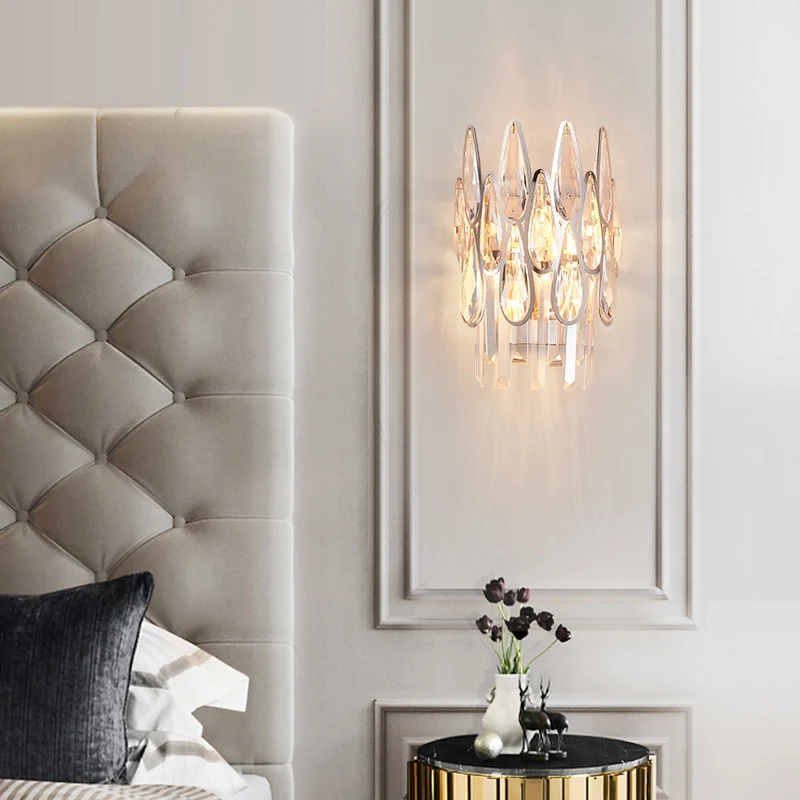 

Postmodern crystal wall lamp light luxury living room simple creative bedroom bedside staircase aisle wall lamp