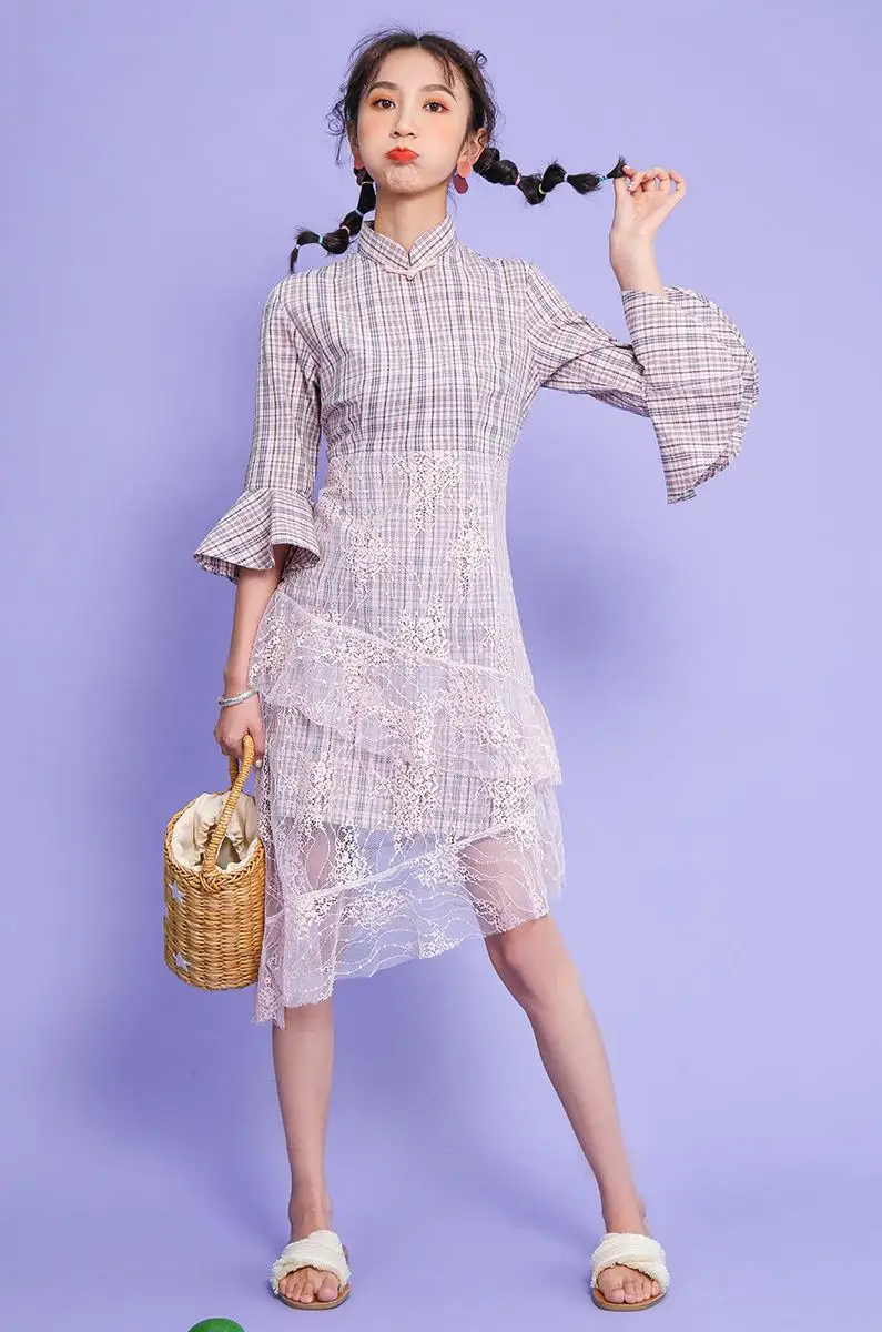Элегантное китайское стильное улучшенное женское платье cheongsam с коротким рукавом и сеткой, женское классическое восточное платье aodai