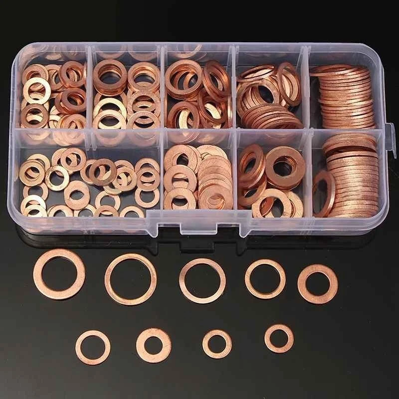 

200PCS M5-M14 Copper Washers Copper Gasket Nut & Bolt Sets Fastener Screw Washers Sets