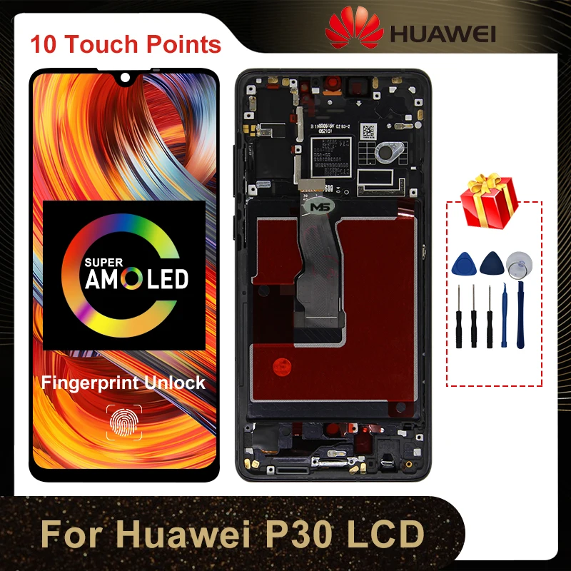 

6,1 "Super AMOLED для Huawei P30 LCD ELE-L29 ELE-L09 ELE-AL00 дисплей сенсорный экран дигитайзер Запасные части отпечаток пальца