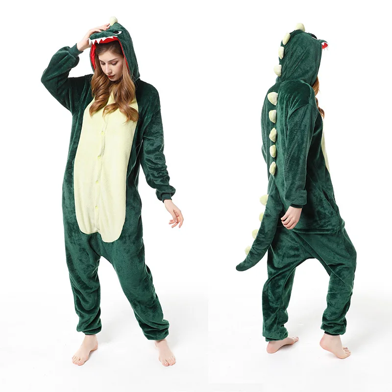 

Green Dinosaur Unisex Adult One-Piece Pajamas Cosplay Onesies Girls Boys Animal Sleepwear Pyjamas Christmas Halloween Costume