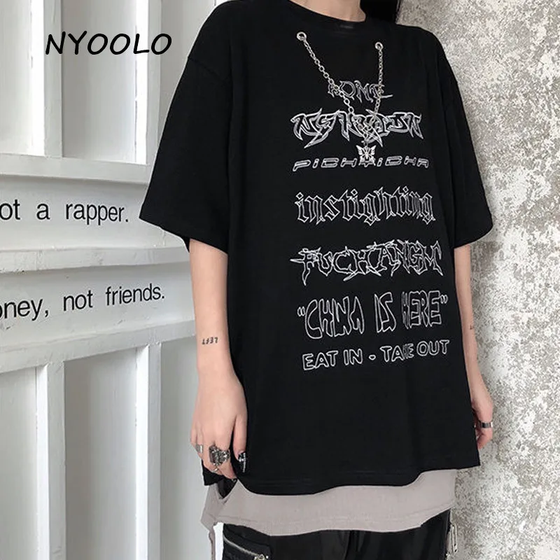 Футболка NYOOLO с коротким рукавом для мужчин и женщин Свободный Топ в готическом