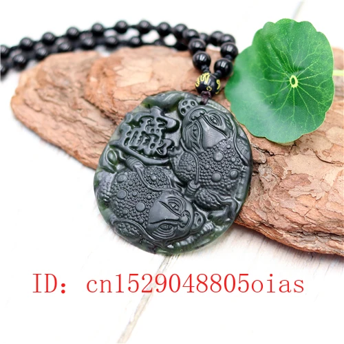 Natural Black Green Chinese Jade Wealth Pendant Beads Necklace Charm Jewelry Obsidian Carved Toad Amulet Gifts for Her Men | Украшения и