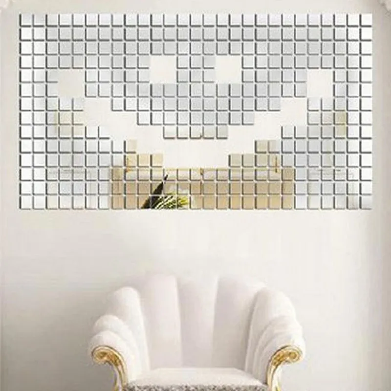 

100Pcs 3*3CM 3D Mirror Wall Stickers Decal Square Mosaic Room Wall Sticker Home Decorations Modern Mirror Stickers Silver