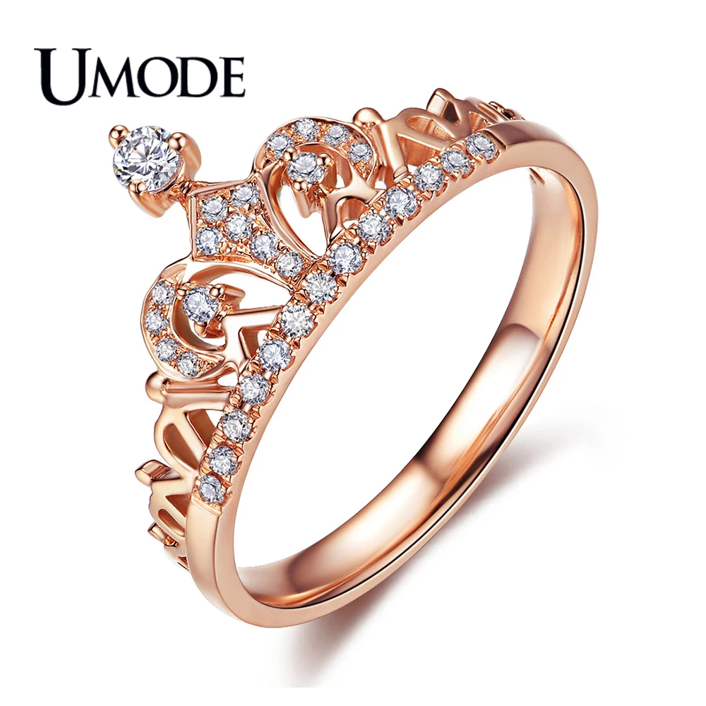 

UMODE Exquisite Crown Shaped Ring Rose Gold Color CZ Rings for Women Fashion Color Aneis De Ouro Zirconia Jewelry UR0217