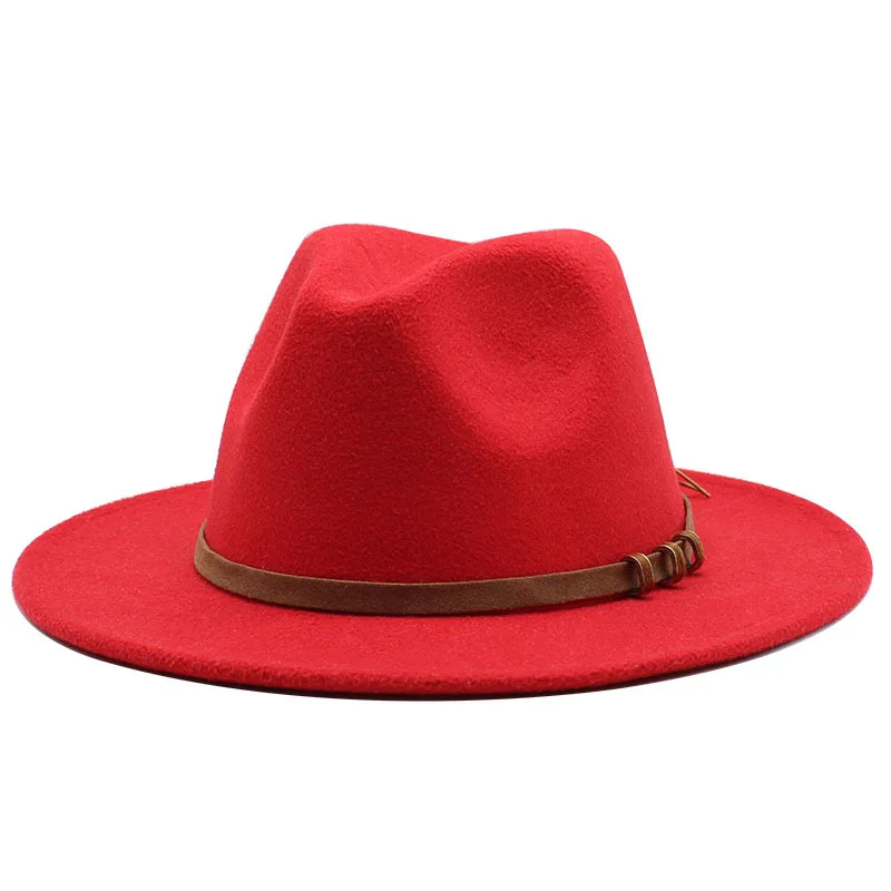 

Big Size Autumn Winter Men Wool Fedora Hat Wide Brim Women Faux Woolen Ladies Fedoras Jazz Hat Belt Cap Bowler Felt Hats