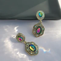 vintage gold baroque pearls green stone drop dangle earrings rainbow crystals trendy women bridal fashion wedding earrings