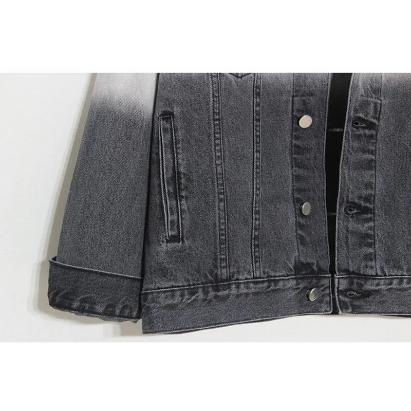 

Spring Vintage Gradient Loose Korean Oversize Denim jacket Female Plus size Long sleeve Jaqueta Jeans Feminina Casual Women Coat