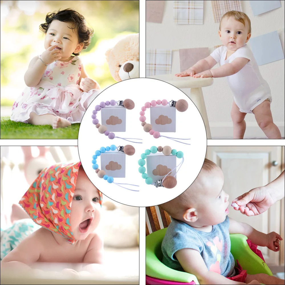 

4pcs Baby Pacifier Holder Pacifier Strap Clips Silicone Soothing Teething Toys