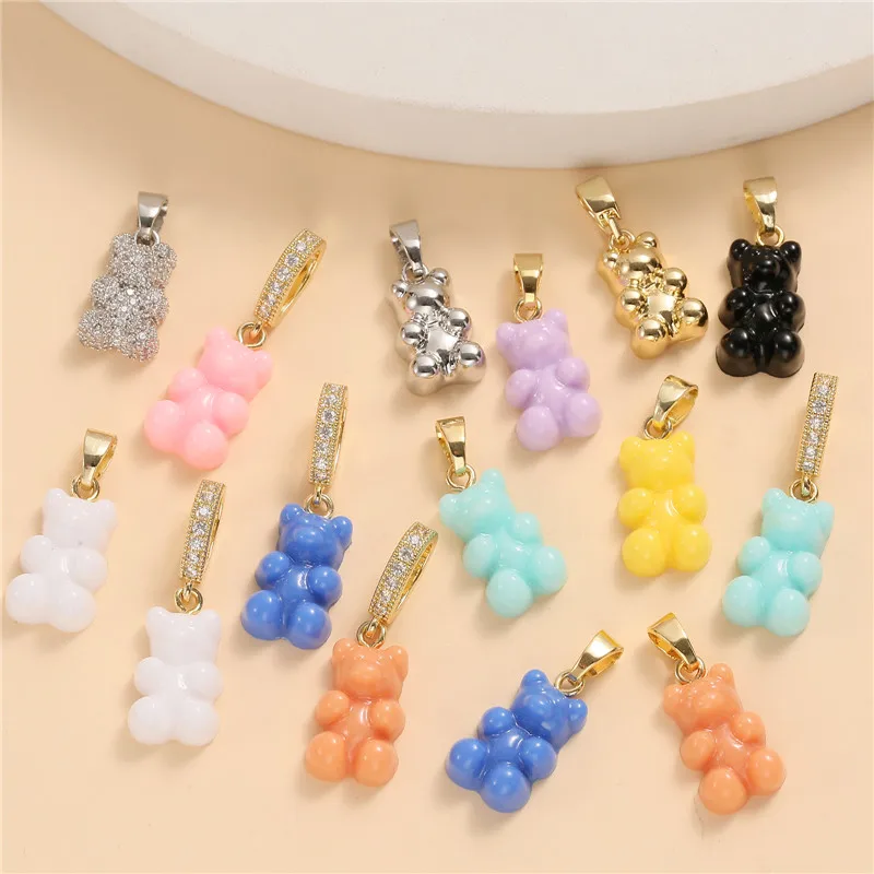 

1pcs Candy Color Resin Bear Pendant For Women Men DIY Pendant Necklace Earrings Jewelry Making Accessories
