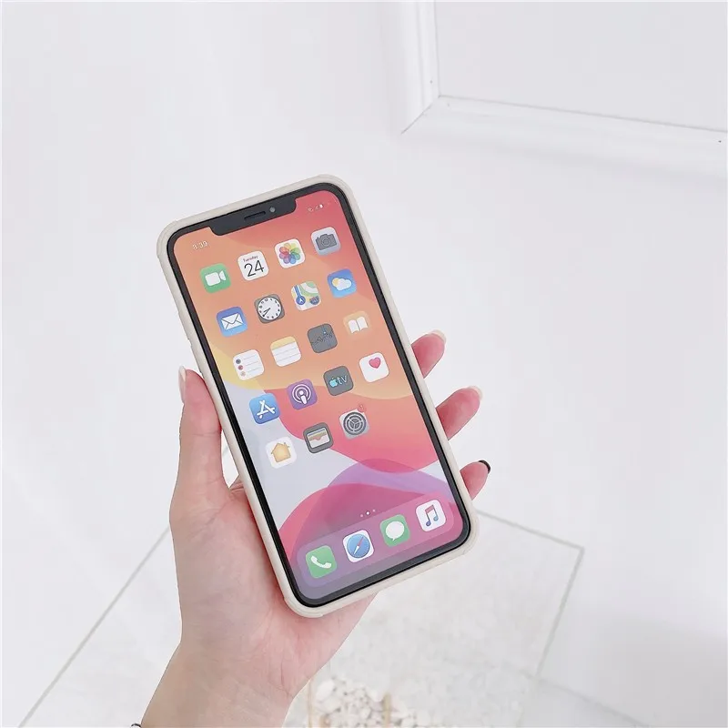 

Cute Embroidery Yellow duck girl soft Case For iPhone 11 12 Pro Max mini 7 8 Plus XR X XS MAX SE 2 pu leather phone cover fundas