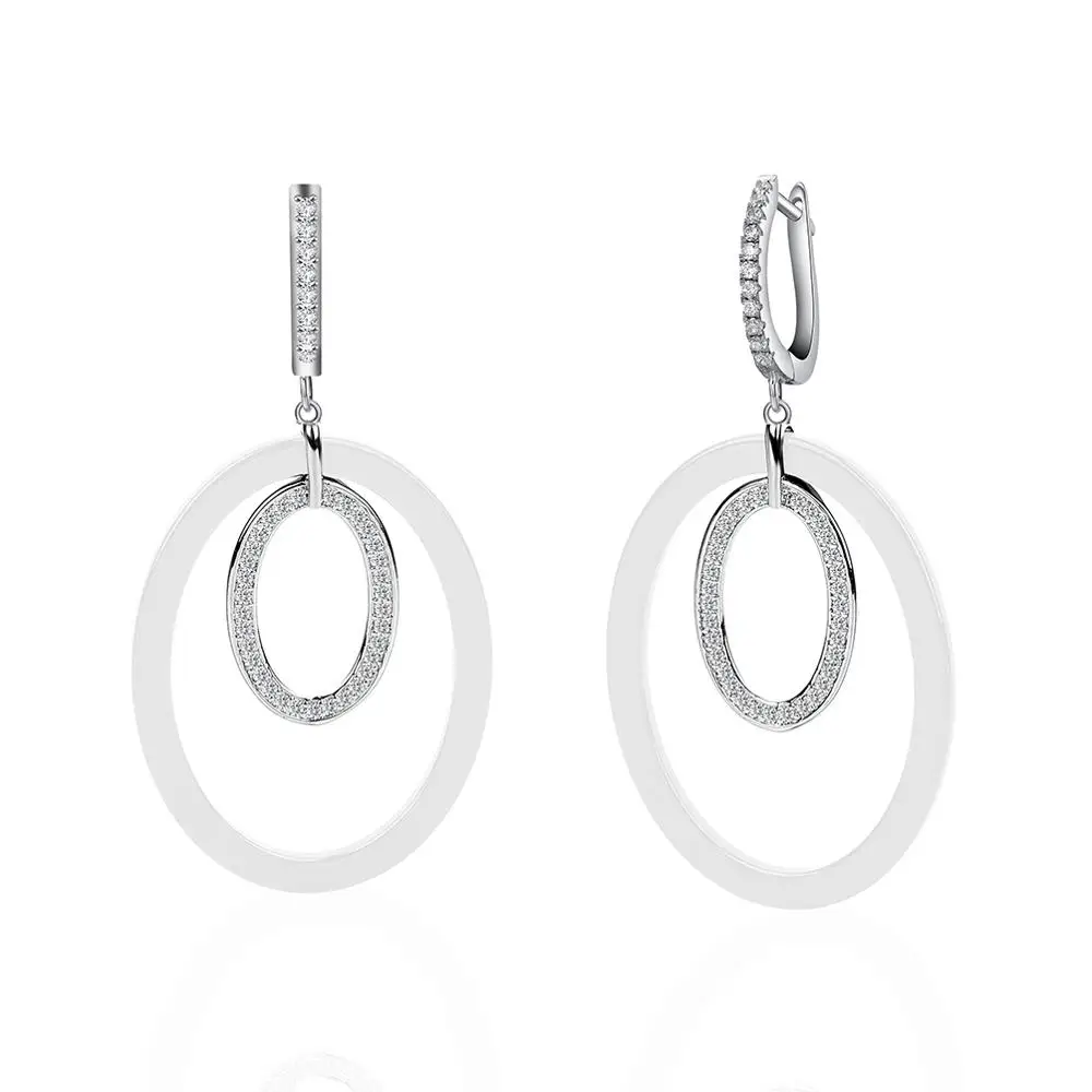 Silver and white A HanCheng, новинка, посеребренные висячие серьги, циркон, драгоценный камень, керамические круглые длинные висячие серьги для женщин, ювелирные изделия, brincos bijoux - Окраска металла: Silver and white A